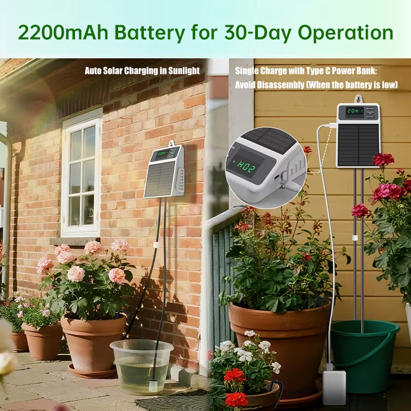 Solar Drip Irrigation System - Auto Watering Timer for Hanging Plants, Balcony & Greenhouse Use