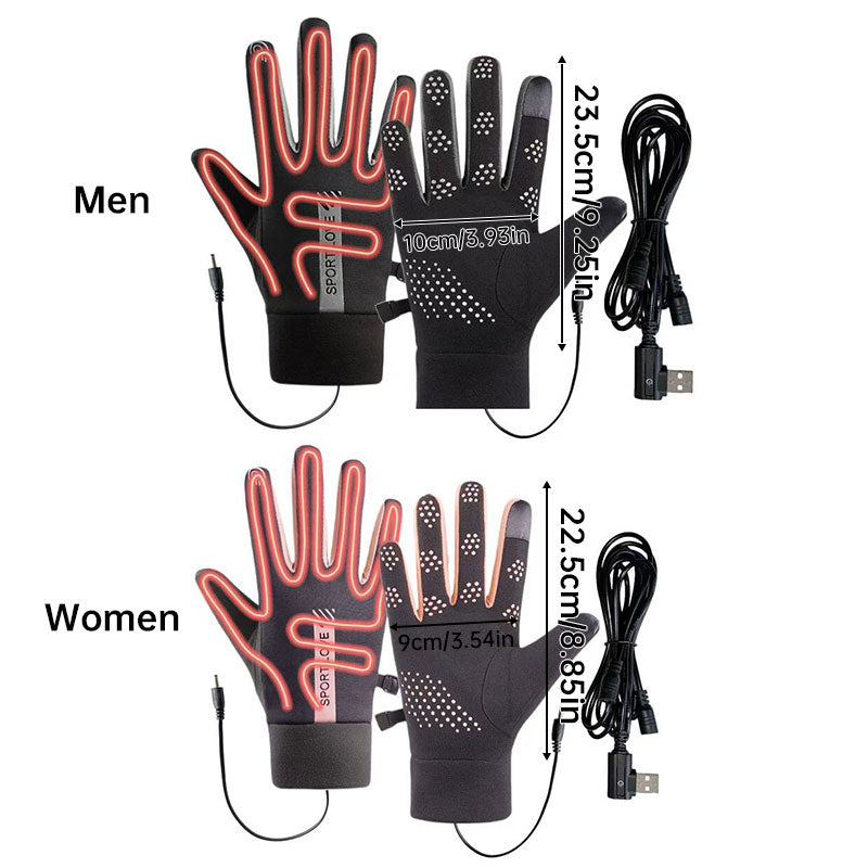 USB Rechargeable Heated Gloves with Adjustable Temperature, Anti-Slip & Touchscreen for Winter Sports