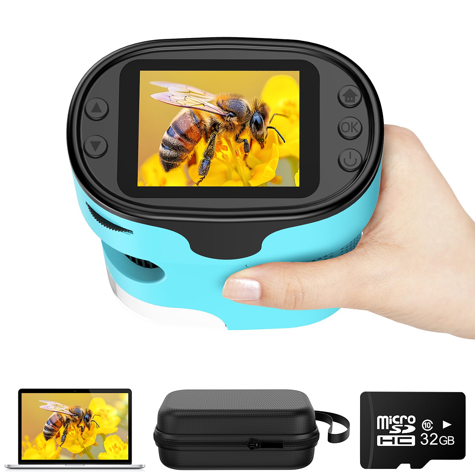 1000X Pocket Microscope for Kids - 4K 2.0" Screen Digital Mini Scope with Slides Kit Rechargeable Lab Handheld Portable Microscopes for Kids 4-12 Students Teens