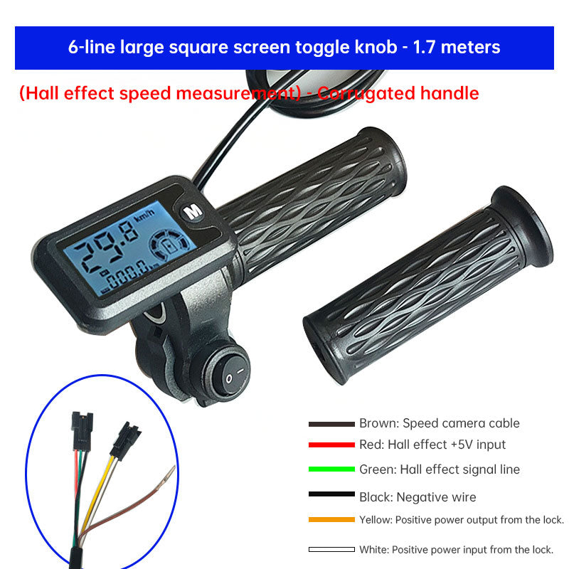 Electric Bike Throttle with LCD Speedometer & Voltmeter, 170cm Cable, Compatible 36/48/60/72V, Includes a Pair