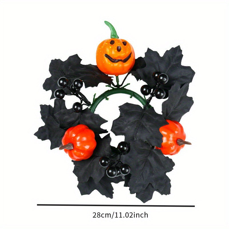 Halloween Decorative Fake Pumpkin Maple Leaf Harvest Festival Decoration Scene Arrangement Halloween Candle Holder Wreath