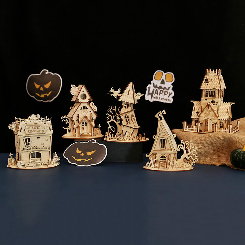 Halloween DIY House Wooden Puzzle Children's Handmade Halloween House Puzzle Toy
