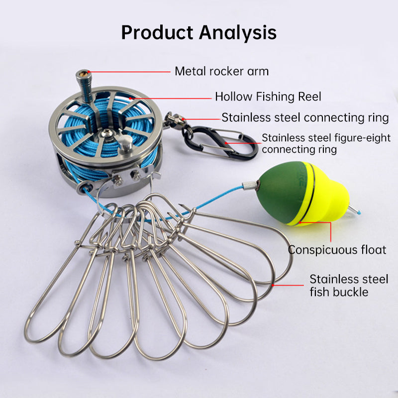 Stainless Steel Fishing Clip with Floats, 8 Clips Live Bait Hook Holder for Reel, Portable Fishing Tackle Tool