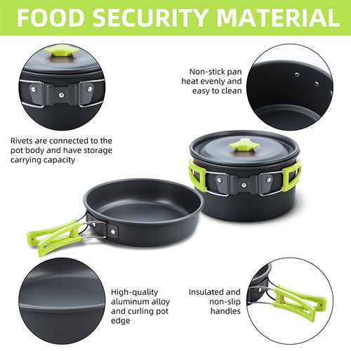 Backpacking Camping Cookware Set, Portable Outdoor Cooking Kit with Tableware, Durable & Lightweight, Foldable Storage Bag