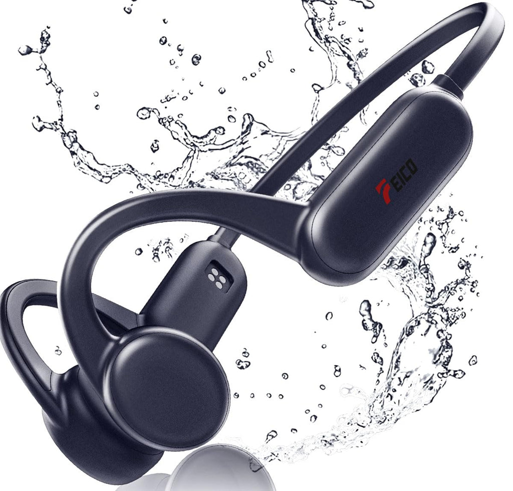 FEICO Bone Conduction Wireless Open-Ear Headphones Bluetooth 5.3 with Mic - MP3 Play Built-in 32GB Memory IP68 Waterproof Underwater Headphones for Swimming Sports