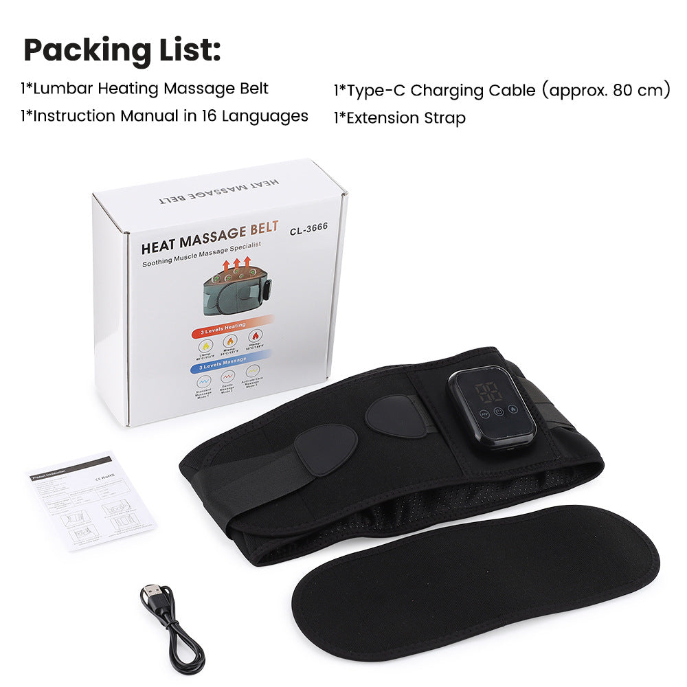 Heated Waist Belt with Electric Vibration Massage, Warmth-Keeping Support Belt