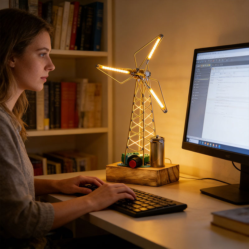 Windmill Rotary Art Mechanical Night Light, Anti-Glare Desk/Bedside Lamp with Rotating , Girlfriend Gift