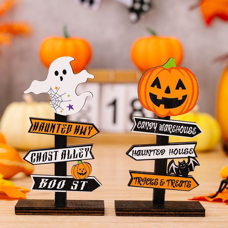 Wooden Ghost Decor Stand DIY Halloween Decoration Craft Pumpkin Letter Ornament for Halloween Party