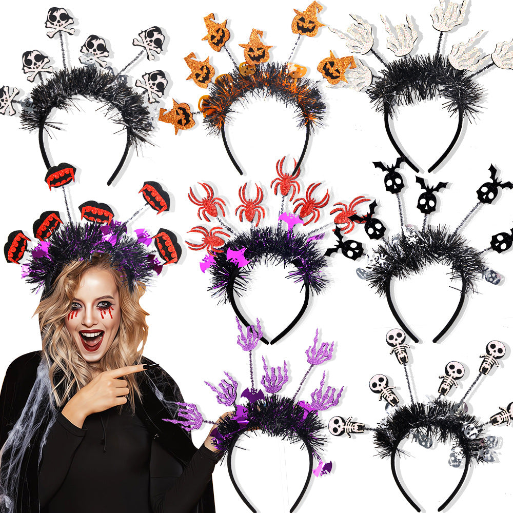New Halloween Headband with Pumpkin, Spider, and Pom-Pom Design, Radiating Colorful Strips, Fun Party Accessory for Halloween Celebration