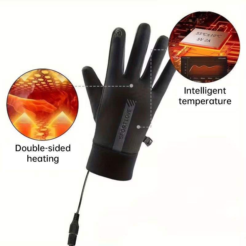 USB Rechargeable Heated Gloves with Adjustable Temperature, Anti-Slip & Touchscreen for Winter Sports