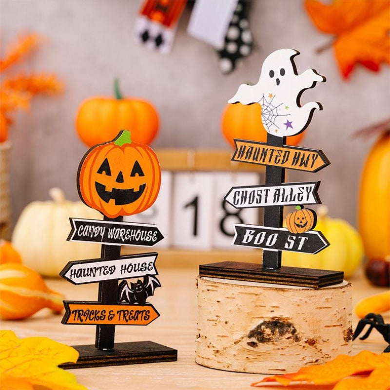 Wooden Ghost Decor Stand DIY Halloween Decoration Craft Pumpkin Letter Ornament for Halloween Party