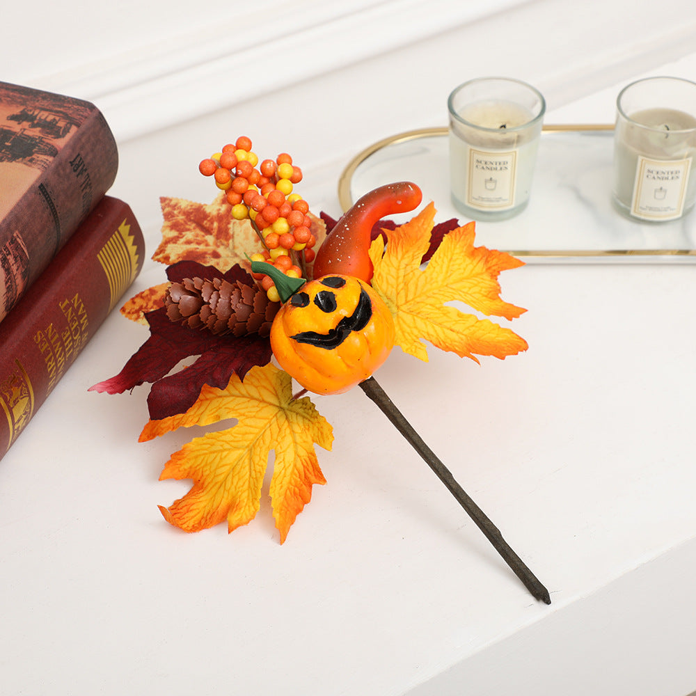 Halloween Decoration Plugin Wreath Artificial Maple Leaves Pumpkin Props  Halloween Pumpkin Scene Decoration