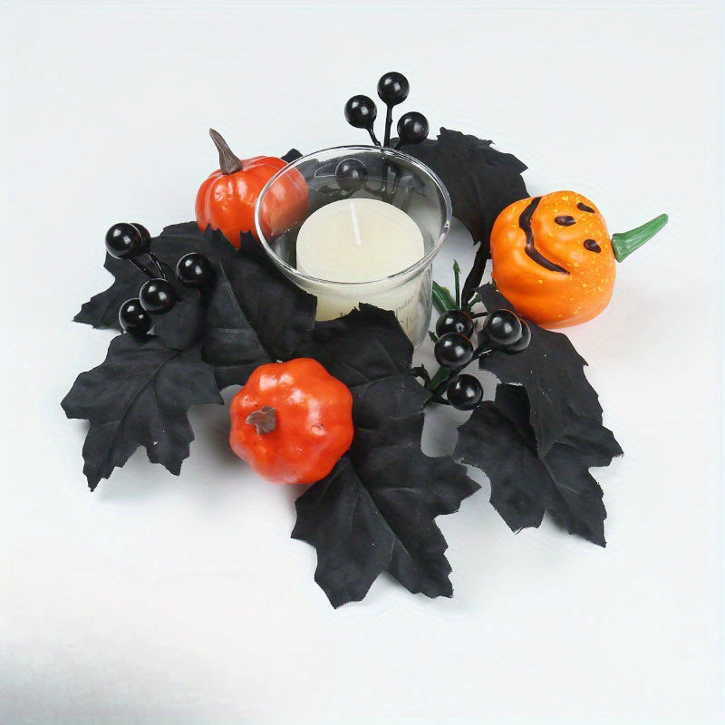 Halloween Decorative Fake Pumpkin Maple Leaf Harvest Festival Decoration Scene Arrangement Halloween Candle Holder Wreath