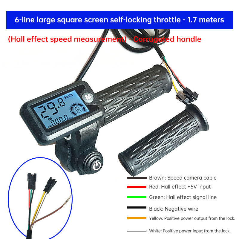 Electric Bike Throttle with LCD Speedometer & Voltmeter, 170cm Cable, Compatible 36/48/60/72V, Includes a Pair