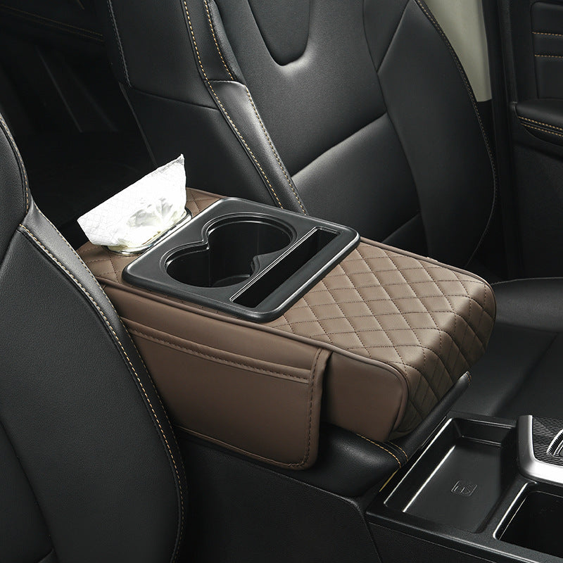 Car Armrest Pad Multi-functional Cup Holder Car Tissue Box Automotive Interior Leather Armrest Riser Pad