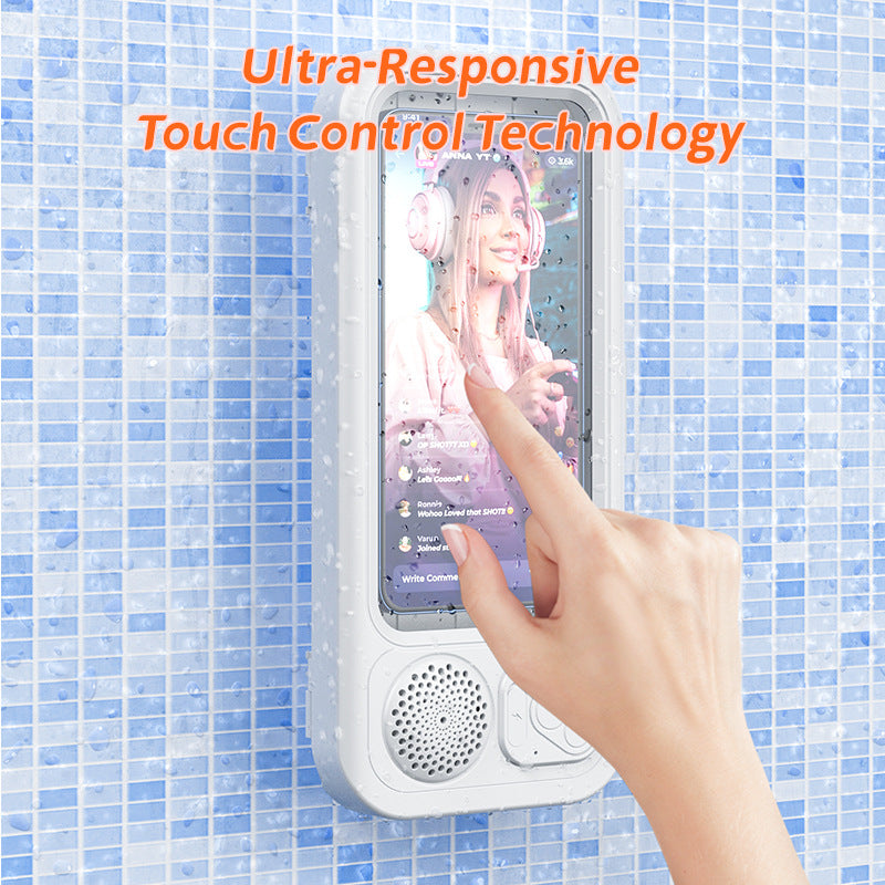 Bathroom Waterproof Phone Case with Bluetooth Speaker Stand and Touch Screen Phone Holder for Shower