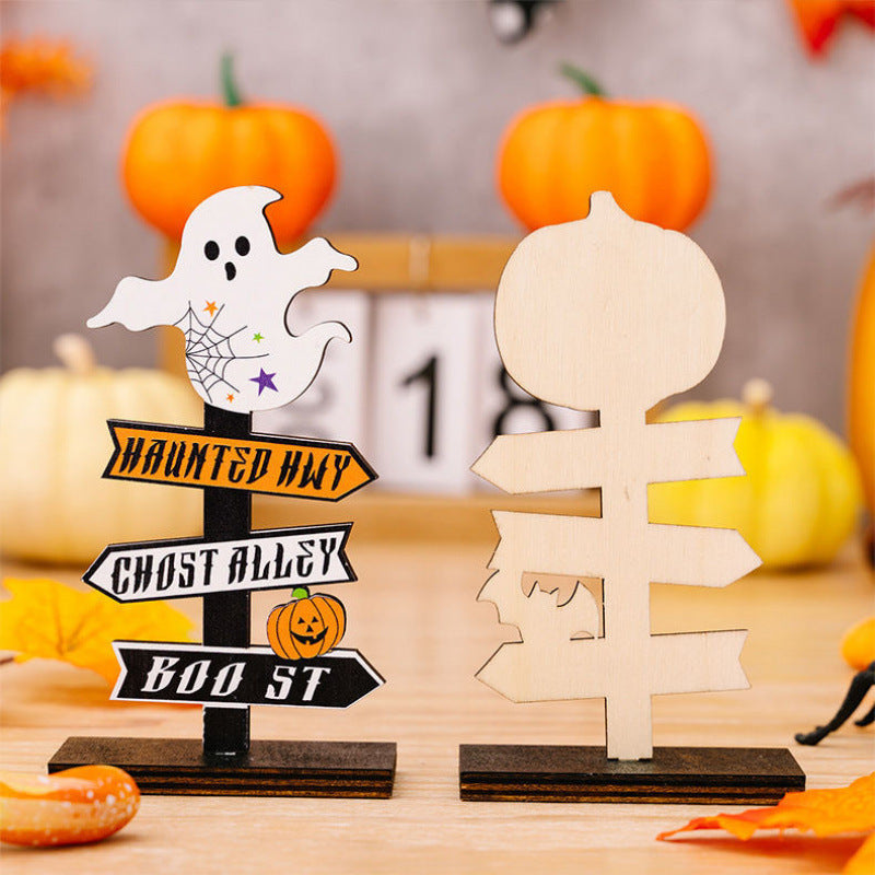 Wooden Ghost Decor Stand DIY Halloween Decoration Craft Pumpkin Letter Ornament for Halloween Party