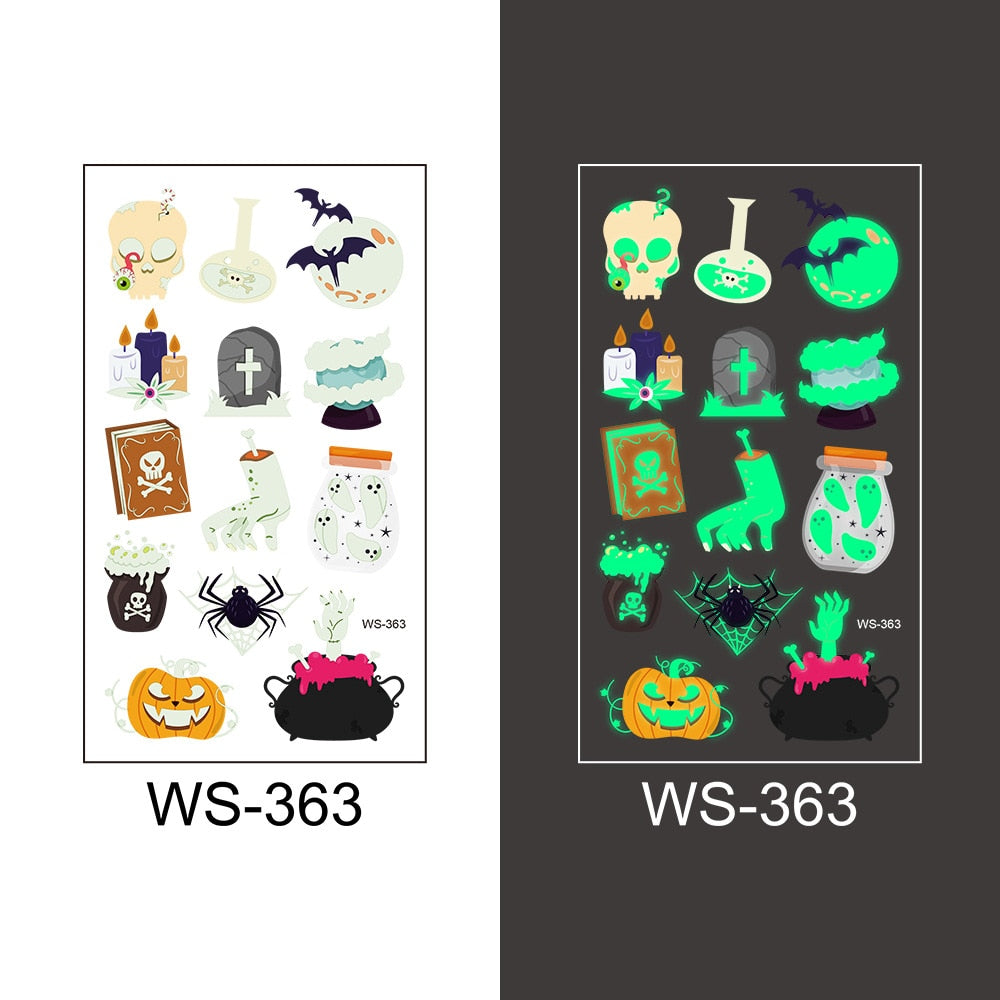 Halloween Decoration Luminous Tattoo Sticker Child Kid for Happy Birthday Party Decor Halloween Party Kids Favor Supplies