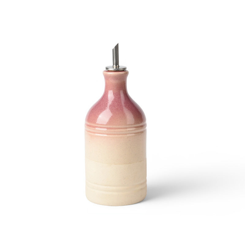 European Retro Green Ceramic Olive Oil Bottle with Stainless Steel Spout – Vintage Kitchen Storage & Seasoning Dispenser