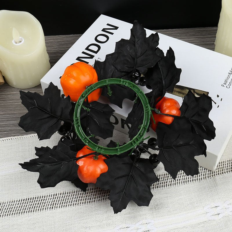Halloween Decorative Fake Pumpkin Maple Leaf Harvest Festival Decoration Scene Arrangement Halloween Candle Holder Wreath