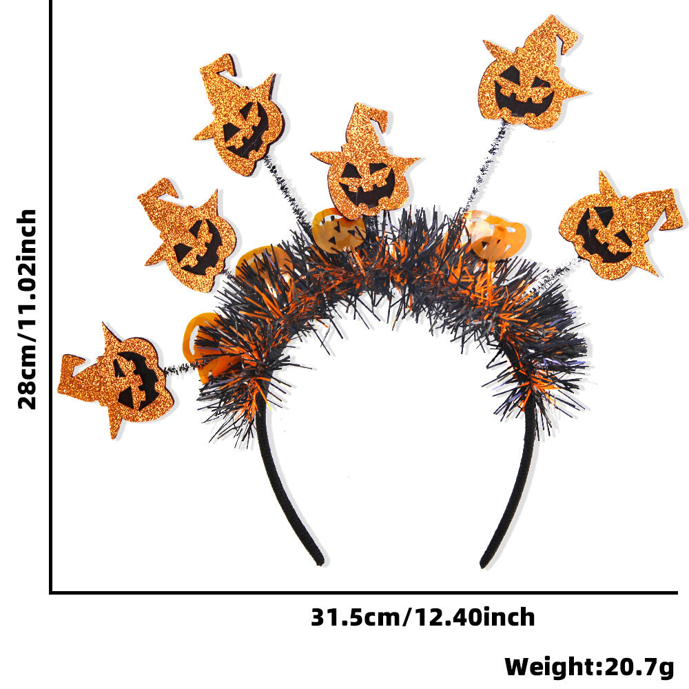 New Halloween Headband with Pumpkin, Spider, and Pom-Pom Design, Radiating Colorful Strips, Fun Party Accessory for Halloween Celebration