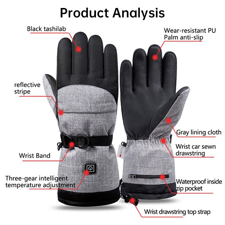 Electric Heated Gloves - Waterproof Winter Warm Rechargeable Gloves for Ski, Snowmobile and Outdoor Activities