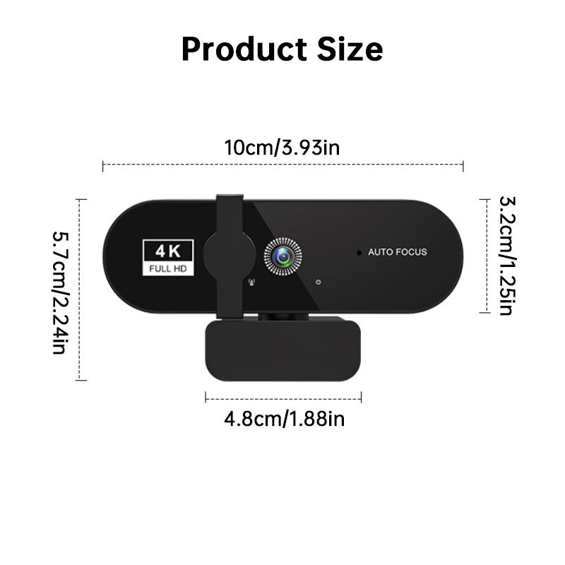 Mini 4K USB Webcam with Mic, Auto Focus HD Camera for PC & Laptop, 30fps 2K/1080P Conference Cam