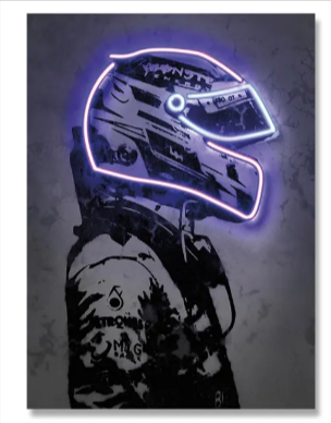 Retro Helmet Neon Canvas Art – Vintage Wall Decor