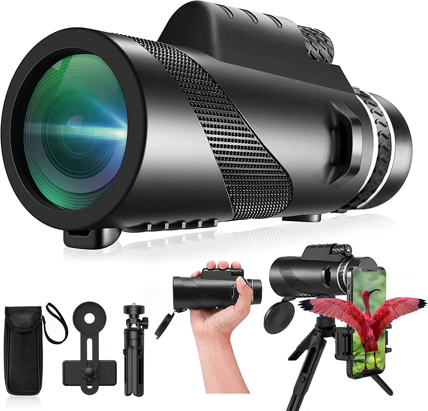 Monocular-Telescope 80x100 High Powered Monocular for Adults Monocular for Smartphone Adapter Monocular Telescope Hunting Wildlife Bird Watching Travel Camping Hiking-Black
