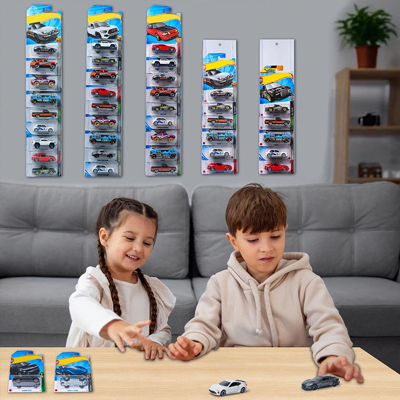 10-Pack Wall-Mounted Die-Cast Car Display Case with Space-Saving Storage, Clear Bubble Compartments & Toy Organizer Rack