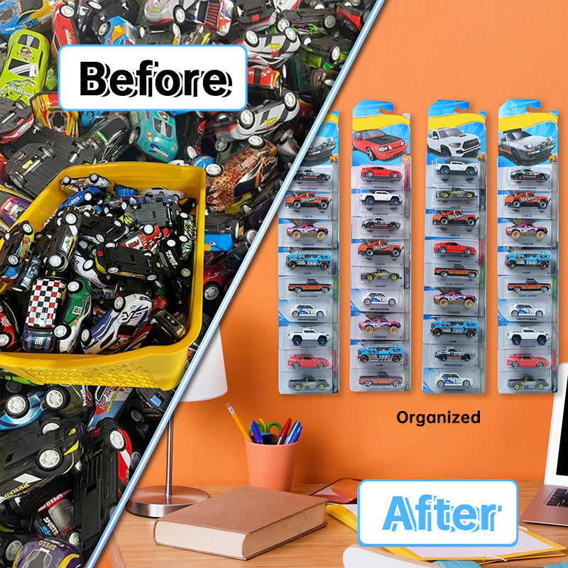 10-Pack Wall-Mounted Die-Cast Car Display Case with Space-Saving Storage, Clear Bubble Compartments & Toy Organizer Rack