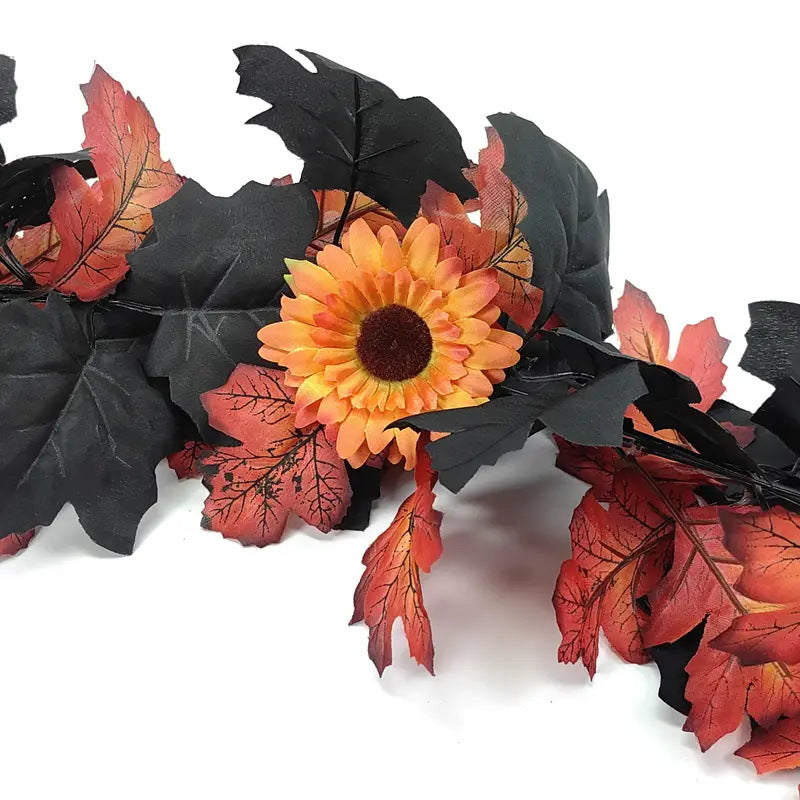 Faux Halloween Vine with Ghost Face Pumpkin and Maple Leaves Decorative Vine for Home Halloween Decoration