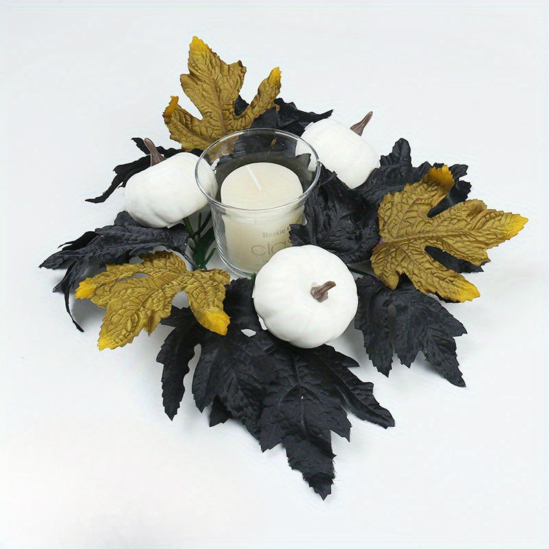 Halloween Decorative Fake Pumpkin Maple Leaf Harvest Festival Decoration Scene Arrangement Halloween Candle Holder Wreath