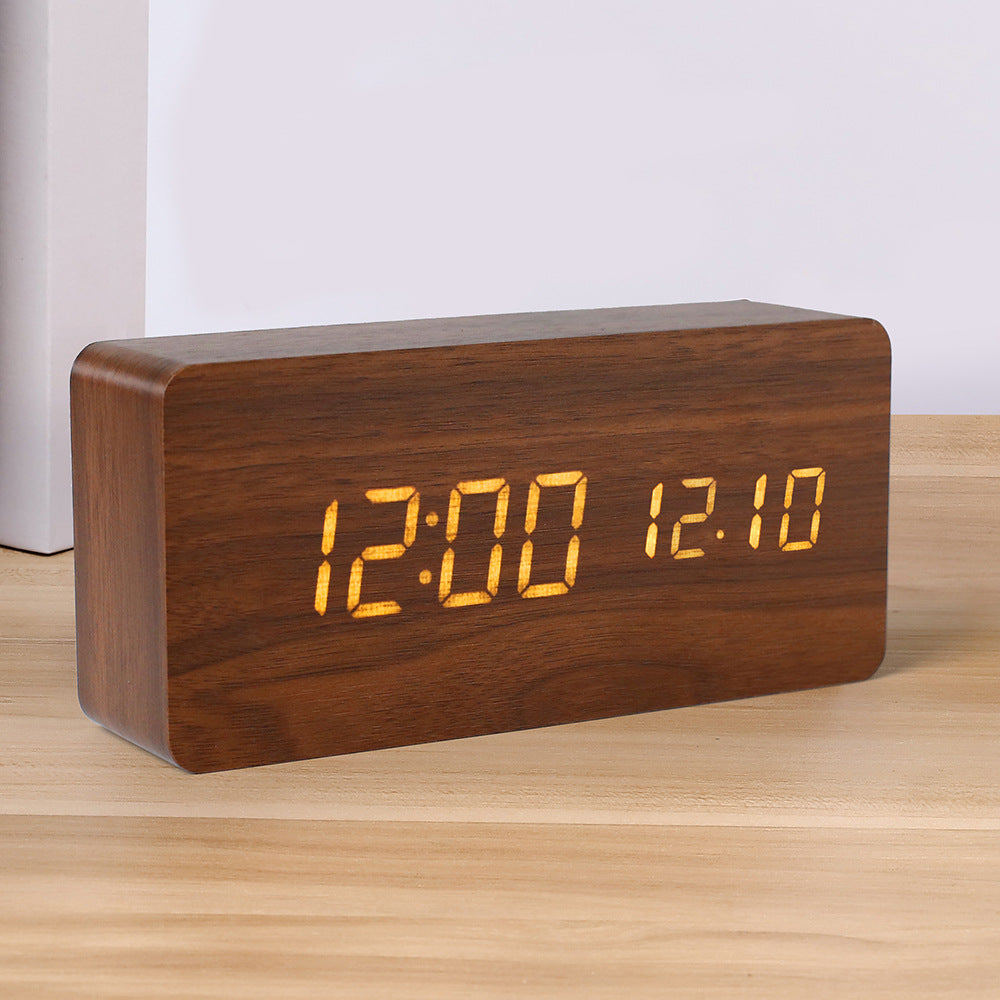 PVC Wooden Clock Multi-Function Alarm Clock LED Clock Thermometer Digital Clock Student Bedside Electronic Night Light Alarm