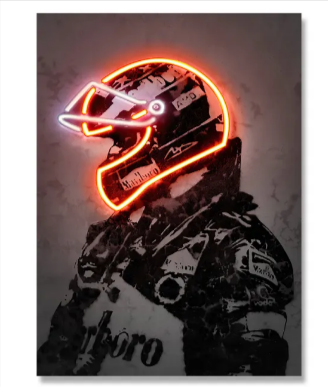 Retro Helmet Neon Canvas Art – Vintage Wall Decor
