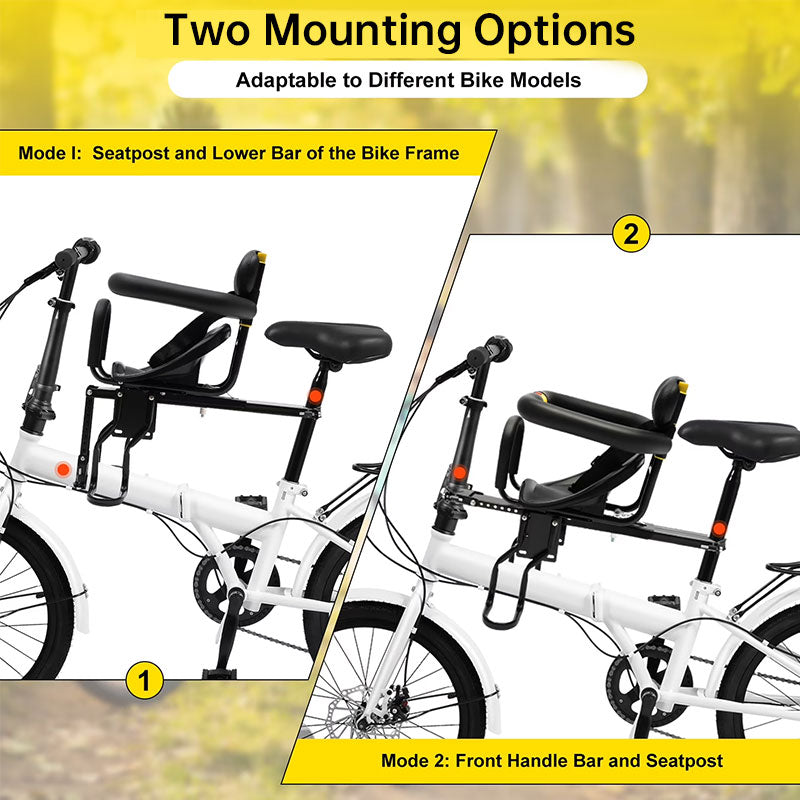 Heavy Duty Front Bicycle Child Seat - Supports 35kg - Adjustable Kids Bike Seat with 3-Point Safety Belt & Non-Slip Pedals