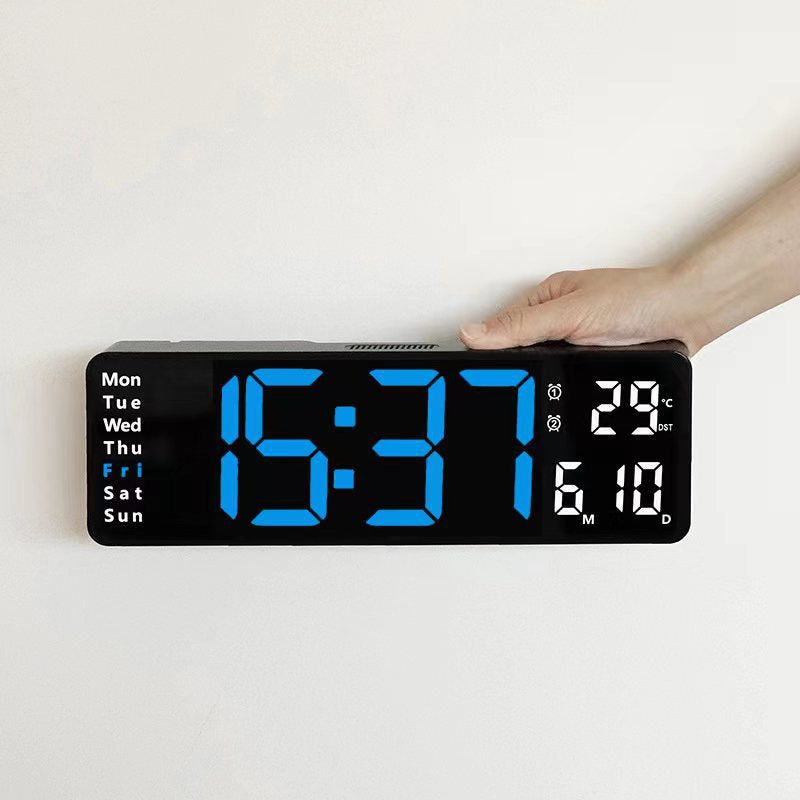 Large Digital Wall Clock with Remote Control, Temperature, Date, Week Display, Memory Function, Dual Alarms, and LED Wall Mount