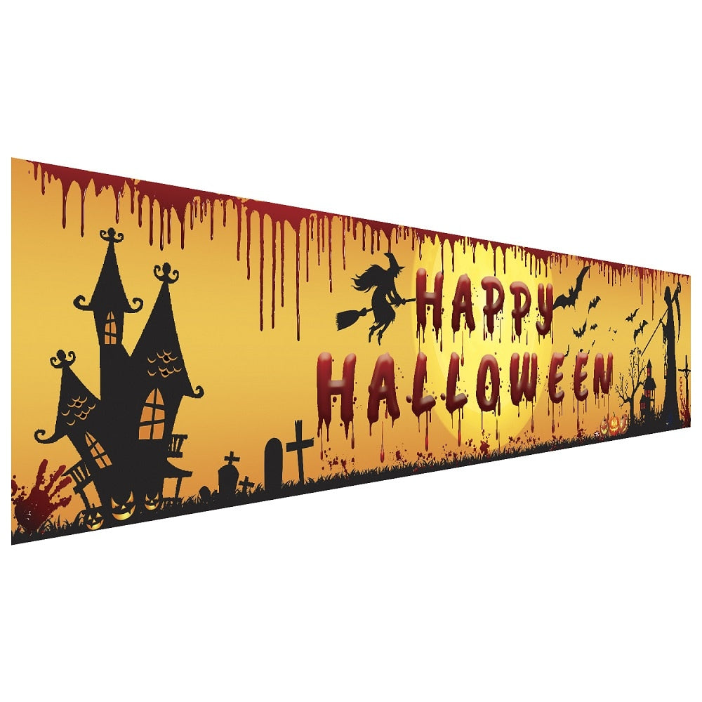 250x48cm Latest Happy Halloween Bloody Bat Pumpkin Ghost Print Party Backdrop Hanging Banner Halloween Decor