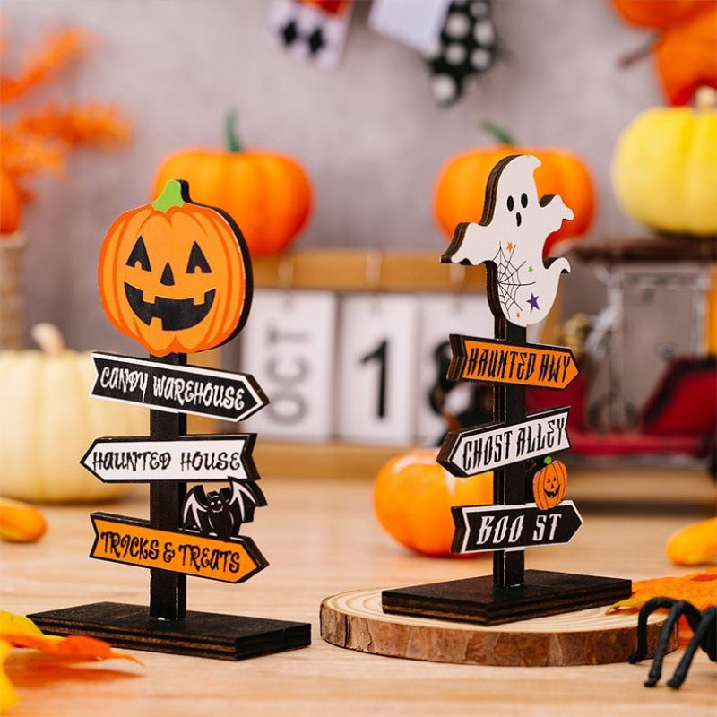 Wooden Ghost Decor Stand DIY Halloween Decoration Craft Pumpkin Letter Ornament for Halloween Party