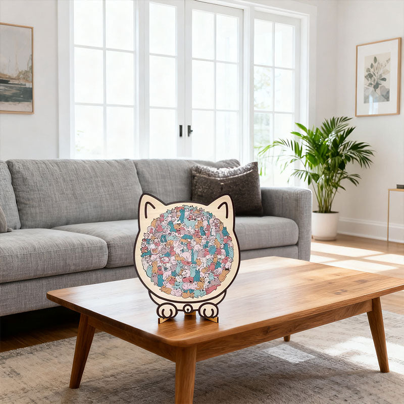 135-piece Morandi Cat Puzzle - Macaron-colored, Cat Silhouette Frame, Decor Piece