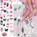 Halloween Nail Stickers Halloween Nail Art Decals 3D Self-Adhesive Pink Ghost Skull Spider Pumpkin Halloween Nail Design DIY Holiday Nail Decoration for Halloween Party (6 Sheets)