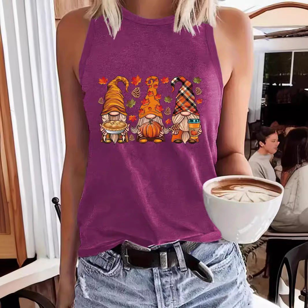 Halloween printed round neck vest