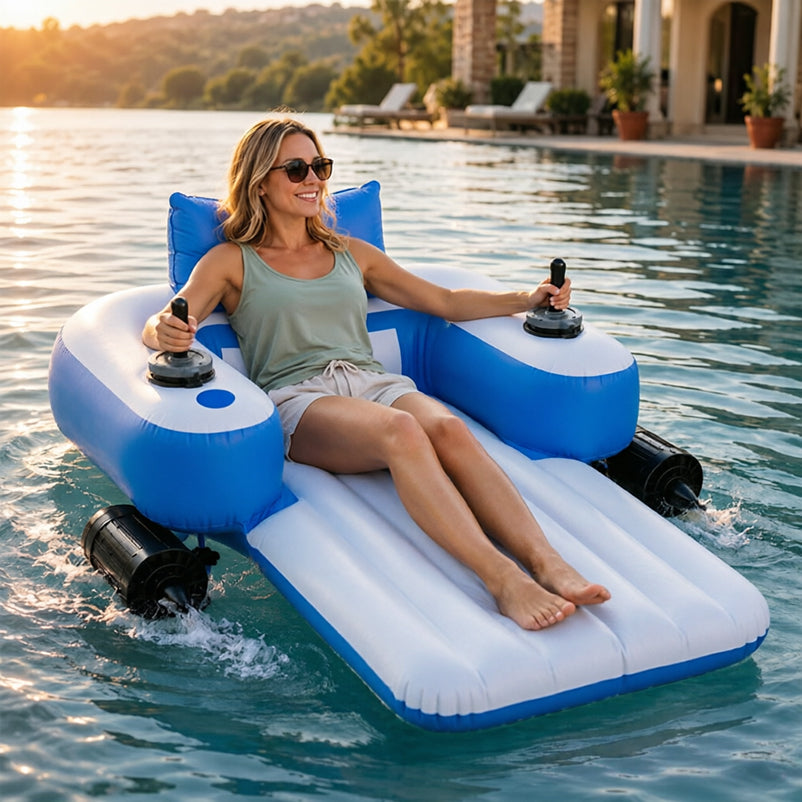 PowerFloat – Electric Propeller Inflatable Lounge Chair, Hands-Free Pool & Lake Cruiser