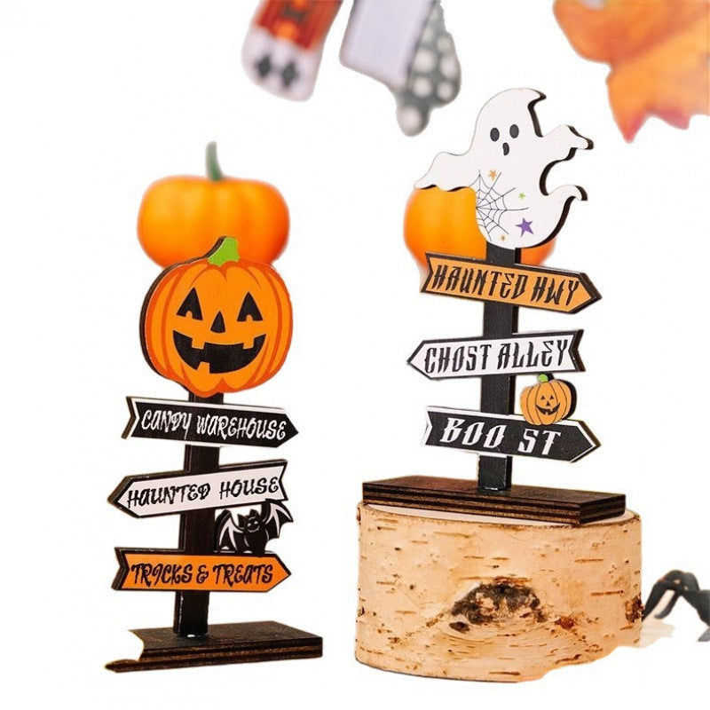 Wooden Ghost Decor Stand DIY Halloween Decoration Craft Pumpkin Letter Ornament for Halloween Party
