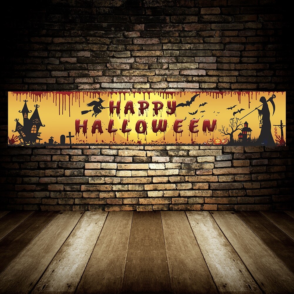 250x48cm Latest Happy Halloween Bloody Bat Pumpkin Ghost Print Party Backdrop Hanging Banner Halloween Decor