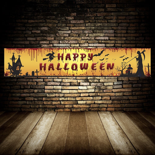 250x48cm Latest Happy Halloween Bloody Bat Pumpkin Ghost Print Party Backdrop Hanging Banner Halloween Decor