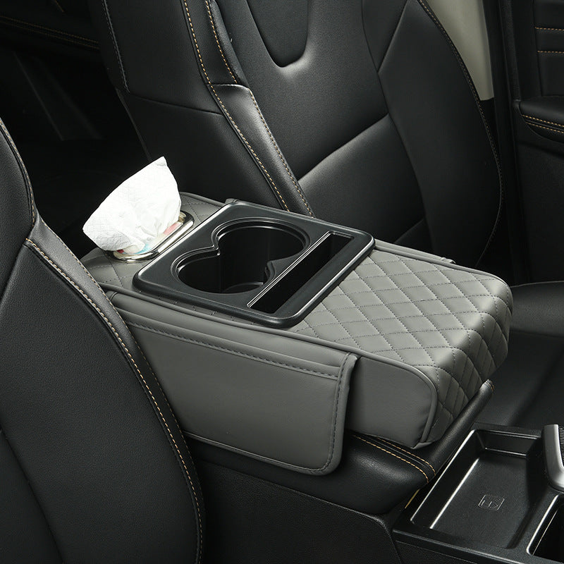 Car Armrest Pad Multi-functional Cup Holder Car Tissue Box Automotive Interior Leather Armrest Riser Pad