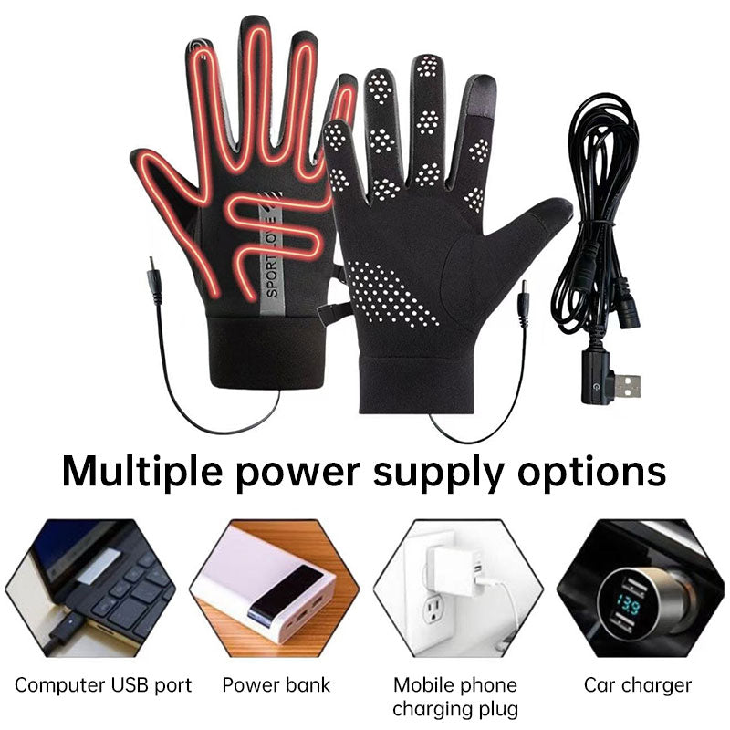 USB Rechargeable Heated Gloves with Adjustable Temperature, Anti-Slip & Touchscreen for Winter Sports