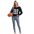 Halloween embroidery casual round neck long sleeved top with Halloween elements