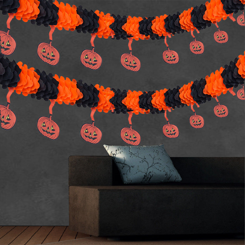 Halloween Decorative Pumpkin Honeycomb Pull Flowers Halloween Party Decor Props Spooky Atmosphere Scene Decoration